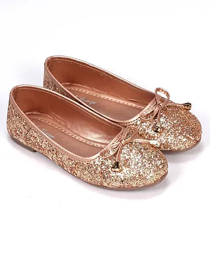 Lil Lollipop Bow Detailing Glittery Party Wear Ballerinas - Golden