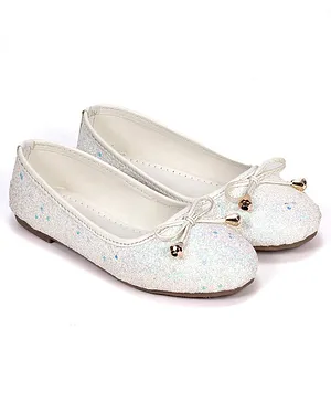 Lil Lollipop Bow Detailing Glittery Party Wear Ballerinas - White