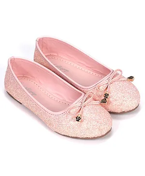 Lil Lollipop Bow Detailing Glittery Party Wear Ballerinas - Light Pink