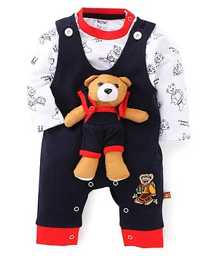Wow Clothes Teddy Bear Appliqued Romper With T-Shirt - Navy & White
