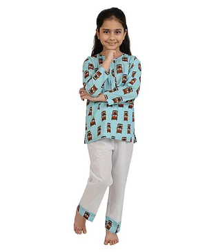 Frangipani Kids Full Sleeves Double Decker Printed Night Suit - Light Blue