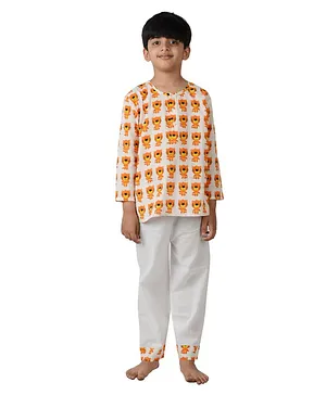Frangipani Kids Full Sleeves Tiger Safari Print Night Suit - Orange