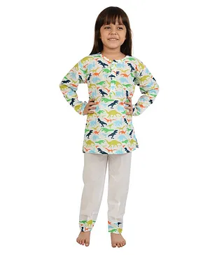 Frangipani Kids Full Sleeves Dinosaur Printed Night Suit - Multi Colour