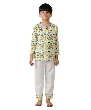 Frangipani Kids Full Sleeves All Over Car & Tractor Printed Night Suit - Multi Colour