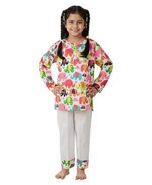 Frangipani Kids Full Sleeves All Over Elephant Printed Night Suit - Multi Colour