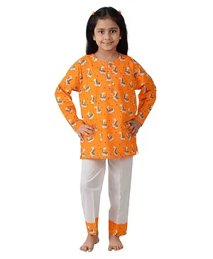 Frangipani Kids Full Sleeves Zebra Printed Night Suit - Orange