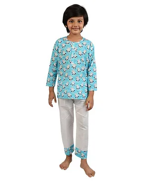 Frangipani Kids Full Sleeves Hippo Printed Night Suit - Light Blue