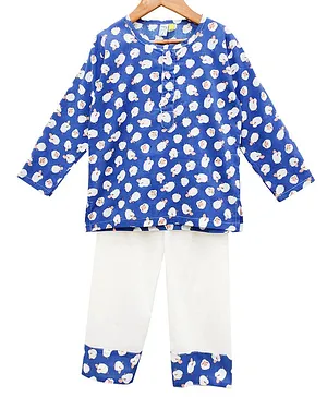 Frangipani Kids Full Sleeves All Over Sheep Printed Night Suit - Blue