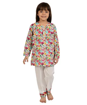 Frangipani Kids Full Sleeves Tree Print Night Suit - Multi Colour