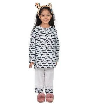Frangipani Kids Full Sleeves All Over Whale Printed Night Suit - Blue