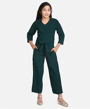 Lilpicks Couture Three Fourth Sleeves Solid Jumpsuit - Emerald Green