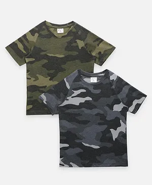 Lilpicks Couture Pack Of 2 Half Sleeves Camouflage Printed Tee - Green & Grey