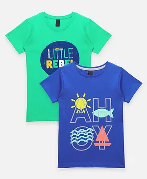 Lilpicks Couture Little Rebel Print Half Sleeves Pack Of 2 Tee - Blue