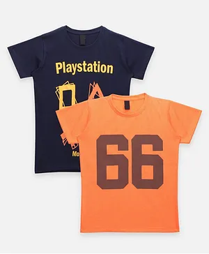 Lilpicks Couture Play Station Print Half Sleeves Pack Of 2 Tee - Blue Orange