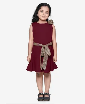 Lilpicks Couture Sleeveless Bow Detailed Dress - Maroon