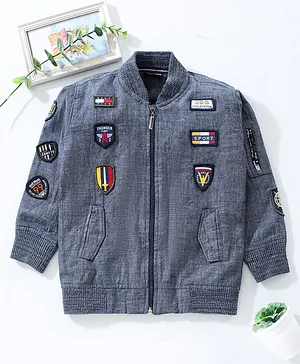 Rikidoos Full Sleeves Badge Detailing Jacket - Blue