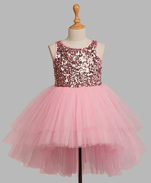 Toy Balloon Sleeveless Sequined High Low Party Wear Dress - Pink