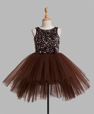 Toy Balloon Sleeveless Sequin Embellished Flared Dress - Brown