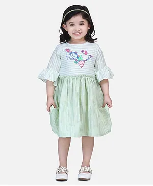 Lilpicks Couture Three Fourth Sleeves Fairy Embroidered Dress - Green