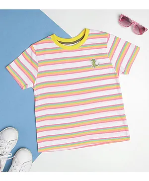 Zion Half Sleeves Striped Tee - Pink & Yellow