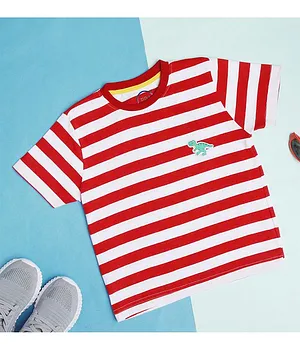 Zion Half Sleeves Striped Tee - Red