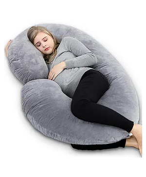 Fun Homes Cotton Ultra Soft Hollow Fibre C Shaped Maternity Pillow - Grey