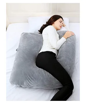Fun Homes Cotton Ultra Soft Hollow Fibre L Shaped Maternity Pillow - Grey