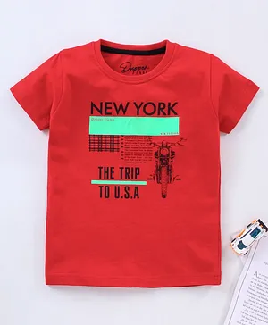 Dapper Dudes Half Sleeves New York Print Tee - Red