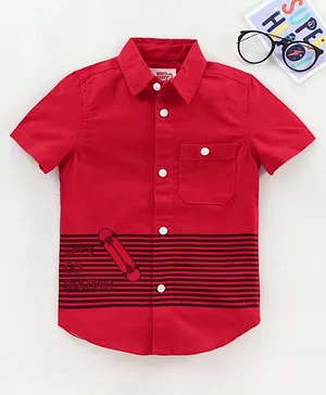 Under Fourteen Only Half Sleeves Striped Detailing Shirt - Red