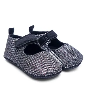 Tiny Bugs Glittery Velcro Closure Party Wear Booties - Black