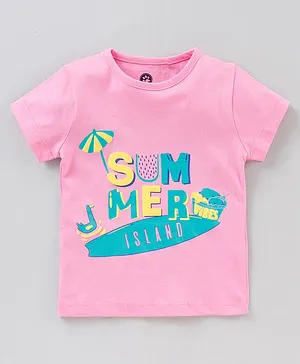 Jus Cubs Half Sleeves Summer Print Tee - Pink