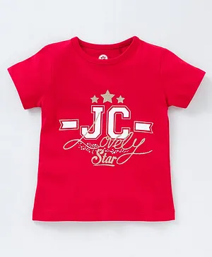 Jus Cubs Half Sleeves JC Print Tee - Red