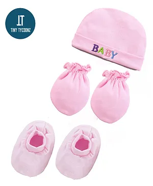 Tiny Tycoonz Cotton Cap Mitten & Booties Pink - Diameter 14 cm