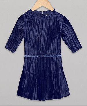 The Sandbox Clothing Co Full Sleeves Solid Pleated Dress - Navy Blue