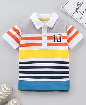 Babyhug Half Sleeves Cotton Striped Polo T-Shirt - Multicolour