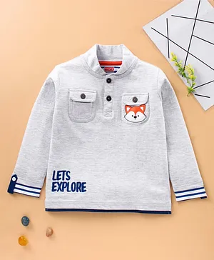 Babyhug Full Sleeves T-Shirt Text and Fox Print - Grey