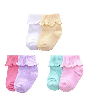 MOMISY Cotton Lace Socks Combed Pack of 4 - Multicolour