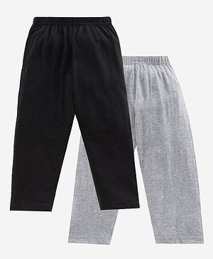 Kiddopanti Pack Of 2 Full Length Solid Pants - Grey & Black