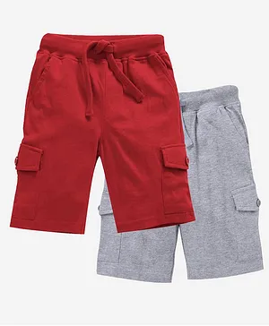 Kiddopanti Solid Shorts Pack Of 2 - Red And Grey