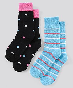 Pine Kids Anti Microbial Washed Soft Terry Socks Set of 2 Pairs - Black Blue