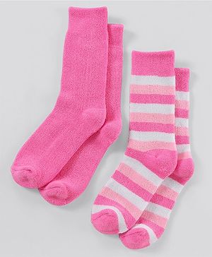 Pine Kids Anti Microbial Washed Soft Terry Socks Set of 2 Pairs - Pink