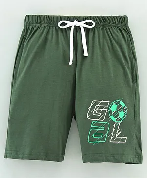 Grab It Shorts With Drawstring Goal Print  - Olive Green