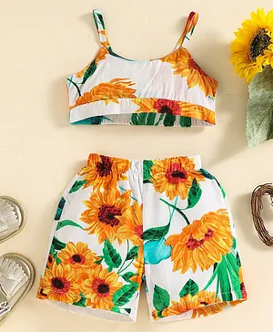 Kookie Kids Sleeveless Top & Shorts Set Sunflower Print - Multicolor