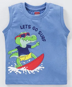 Babyhug Sleeveless T-shirt Crocodile Print - Light Blue
