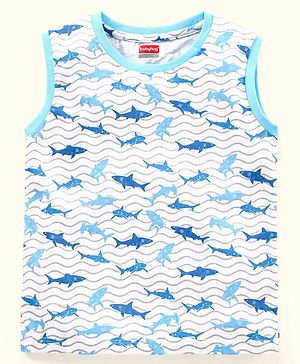 Babyhug Sleeveless T-Shirt Fish Print - White