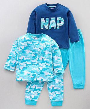 Babyhug Full Sleeves Night Suits Pack of 2 - Navy & Light Blue