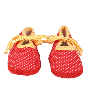 Spiky Cotton Anti Skid Dot Print Booties - Red