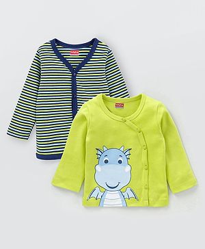 Babyhug 100% Cotton Full Sleeves Vests Striped and Printed Pack of 2 - Blue Green