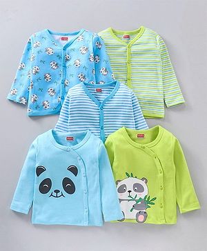 Babyhug Full Sleeves Cotton Vests Printed and Striped Pack of 5 - Multicolour