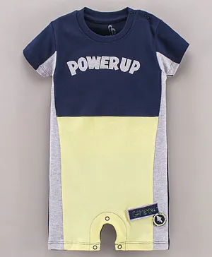 Baby GO Half Sleeves Color Block Romper with Powerup Patch - Yellow